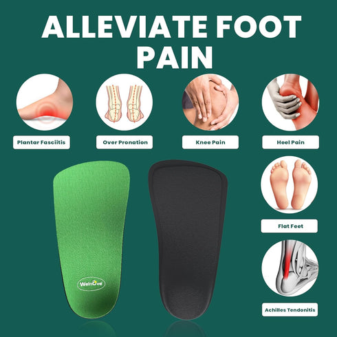 Arch Support Insoles for Women Men - Welnove 3/4 Length Orthotic Shoe Inserts for Plantar Fasciitis and Heel Pain