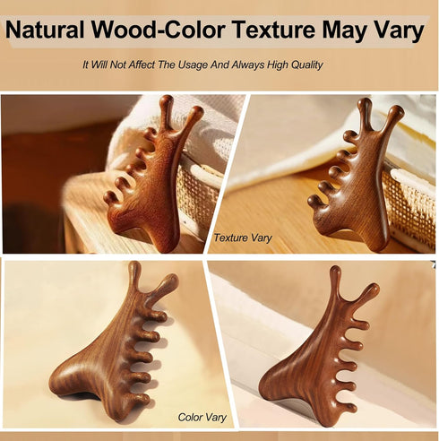 Tiyoha 4 1 in Wooden Head Scalp Comb Massager for Hair| Face| Eye Around|Neck|Whoe Body|Sandalwood Gua Sha Scraping