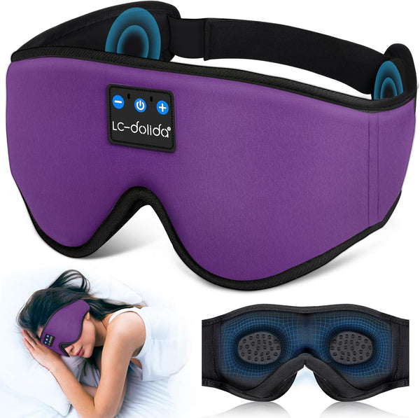 LC-dolida Sleep Headphones, Bluetooth Wireless Music Eye Mask, Ultra-Thin Stereo Speakers for Side Sleepers - Black
