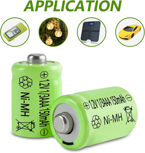 JINTION 1/3 Rechargeable AAA 150mAh Button Top NiMH Battery, 12 Pack for Solar Lights
