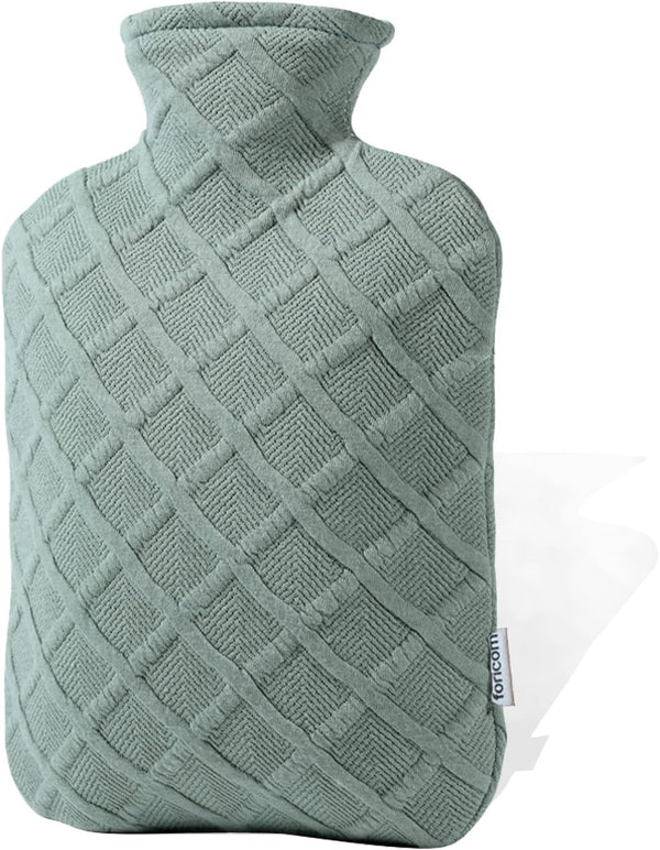 FORICOM Hot Water Bottle with Cover, 2 Liter Hot Water Bag for Pain Relief, Heating Pad, BPA Free (Green)