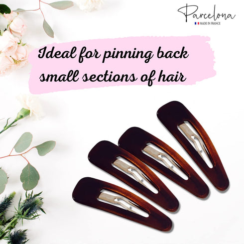 Parcelona French Mini Set of 4 Small Celluloid Acetate Snap Hair Clips, No Slip Fashion Durable Styling Accessories