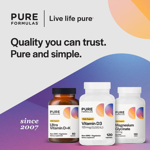 PureFormulas Vitamin D3 5,000 IU 125 mcg - Non-GMO Vegetarian Capsules for Bone, Teeth, Cardiovascular & Immune Support