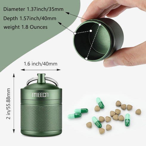 Keychain Pill Holder, Aluminum Waterproof Pill Container, Organizer for Outdoor Travel Camping, Size: 1.6 x 1.6 x 2 in