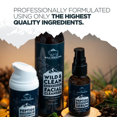 Mens Facial Care Kit - Complete Skin Care Set for Men - Serum, Cleanser & Moisturizer