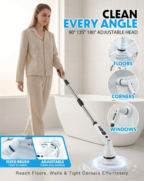 Torlaist 7 2-Speed 54in Electric Spin Scrubber, Shower Scrubber with Long Handle, Brush Heads, Cordless Bathroom