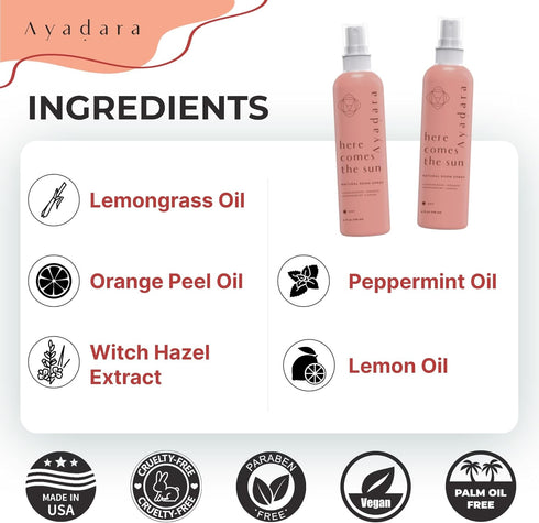Natural Room Spray | Refreshing Citrus Air Freshener for Home & Office | Witch Hazel, Lemongrass, Peppermint Oil