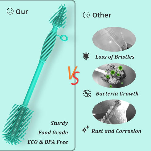 Silicone Bottle Brush and Straw Cleaner Set, Soft Baby Bottle Cleaner, Bendable Straw Cleaning Brush, Long Handle