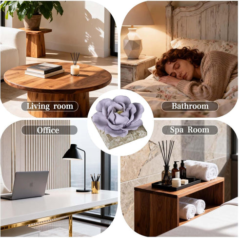 Iryanthos Ceramic Passive Essential Oil Diffuser, Aesthetic Desktop Handmade Flower & Concrete Base, Porcelain