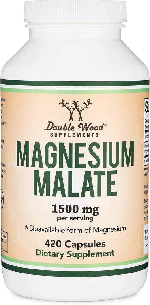 Magnesium Malate Capsules (420 Count) - 1,500mg Per Serving, Third Party Tested, Vegan Friendly, Gluten Free