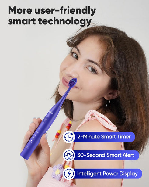 MySmile DY156 Electric Toothbrush for Adults - Rechargeable Sonic with 3 Brush Heads, 45000VPM