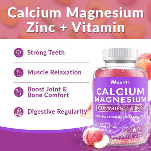 Sugar Free Calcium Gummies 600mg with Vitamin D3 K2 - Potassium, Calcium Magnesium Zinc - Vegan