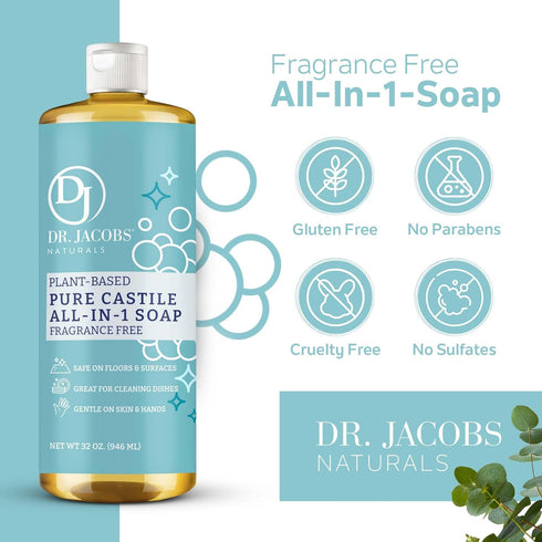 Dr. Jacobs Naturals Fragrance Free Castile Cleaner: All-In-One Soap, Effective Plant-Based Formula for House Cleaning