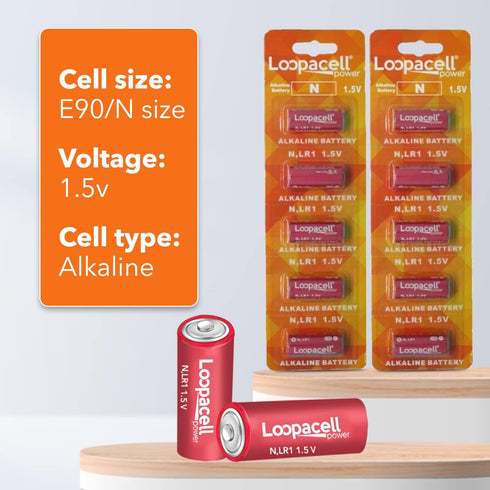 E90 Alkaline Batteries, 1.5V, LR1 N Size (10 Pack)