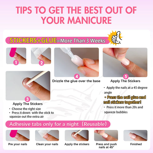 Neon Pink Press on Nails, Short Square Natural Gel Nails, 48Pcs Thick Reusable Fake Nails for Women