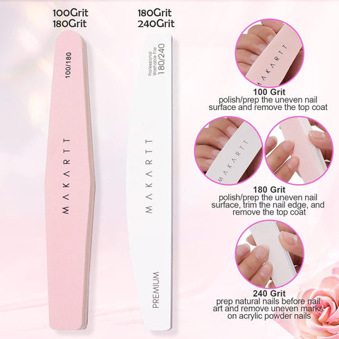 Makartt Nail File and Buffer, Pink Basic Nail Prep Kit with Cuticle Trimmer & Nail Care Tools