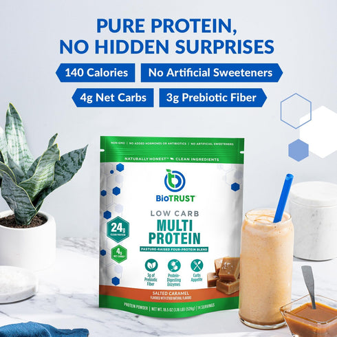 BioTrust Low Carb Protein Powder - Isolated Whey Protein and Casein Blend, Salted Caramel, 14 Servings