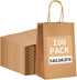 100 Pack Brown Kraft Paper Gift Bags 5.8x3.2x8.25 Inch with Handles for Party Favors and Retail Shopping