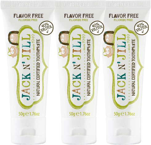 Jack N' Jill Natural Toothpaste for Kids - Fluoride Free, 40% Xylitol, BPA-Free, Flavor Free, 1.76 oz (Pack of 3)