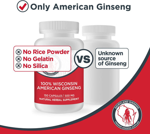 Dairyland American Ginseng Capsules, 75 ct (2000 mg) – Concentrated Wisconsin Ginseng Root Extract for Immune Support