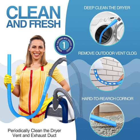 Dryer Vent Cleaner Kit Vacuum Attachment - Multiple Combinations V1 Lint Remover for Power Washer and Vacuum