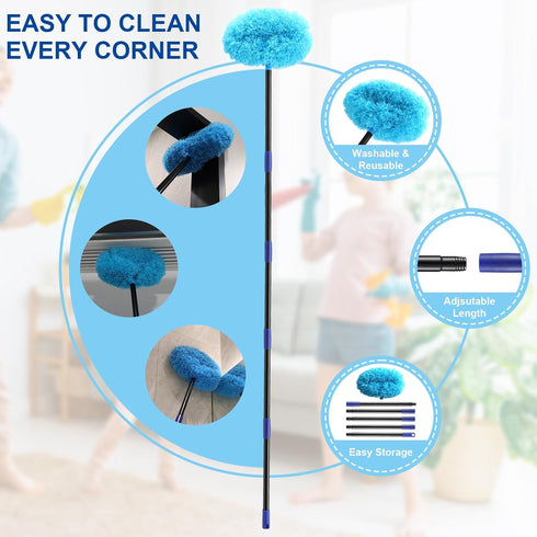 7 Ft Ceiling Fan Cleaner Duster, Washable with Long Pole, Reusable Duster for High Ceilings, Fans, Furniture