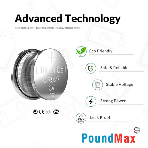 PoundMax 927 3v Pack 5 Count CR Batteries Lithium Button Cell Battery Combo