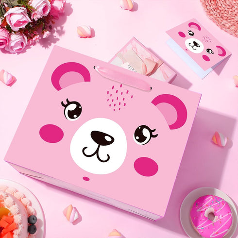 Peconal 1st 2nd 3rd Pink Bear Gift Bag for Baby Shower Pink Bear Baby Shower Birthday Gift Wrapping Paper Bag