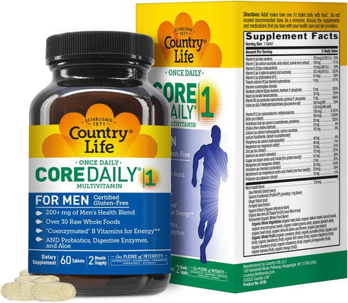 Country Life Core Daily-1 for Men, Multivitamin with Probiotics, 60 Tablets