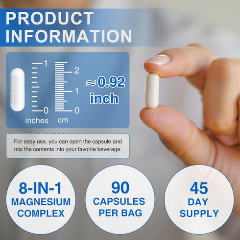 YIEEGCM 8-in-1 1000mg 90 Count Magnesium Complex High Absorption Magnesium Supplement with Glycinate Malate Citrate