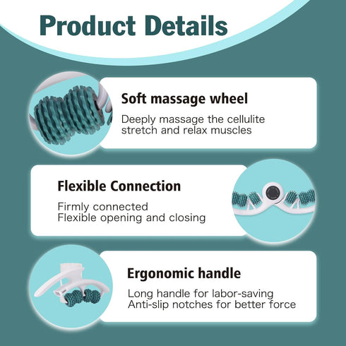 Qkiky Cellulite Massage Tool Cellulite Roller for Legs/Thighs/Body, Lymphatic Drainage Massager Anti Cellulite Smooth