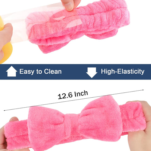 Ondder Spa Headband (8 Pack) - Rose Red Skincare Headbands for Women and Girls, Cute Bow Head Bands