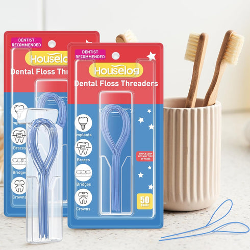 Dental Floss Threader, Deep Clean Floss for Braces, Bridges, Implants, 50 Count (Pack of 6)