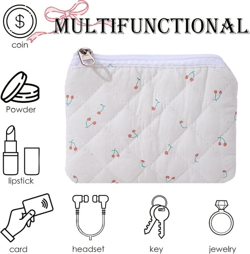 LYDZTION 2Pcs Cute Quilted Makeup Bag for Women, Coquette Cherry Makeup Bag with Purse Pouch, Travel Essentials