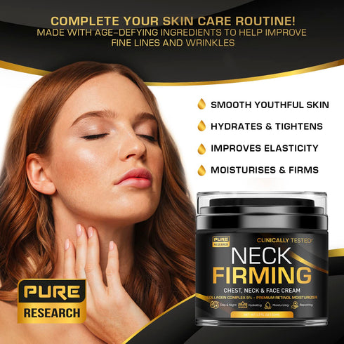 PURE RESEARCH Neck Firming Cream - Anti-Wrinkle Day & Night Cream for Face, Neck, and Décolleté, Moisturizing