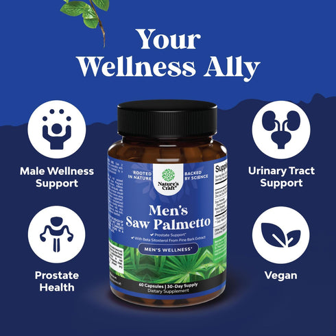 Saw Palmetto for Men with Beta Sitosterol, Prostate Support Supplement for Men's Health & Hair Health - 60ct