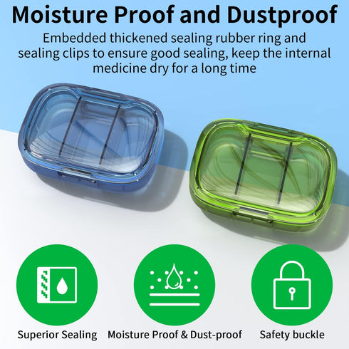 2 Pack 3 Compartment Small Pill Box, Moisture Proof Travel Pill Organizer for Pocket Purse, Daily Portable Medicine Box