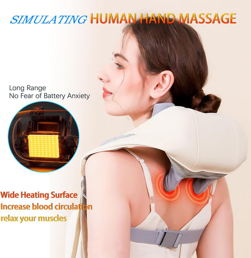 Neck and Shoulder Heat Massage, Cordless Deep Tissue 6D Expert Kneading Massage, Constant Temperature Heating, Wide
