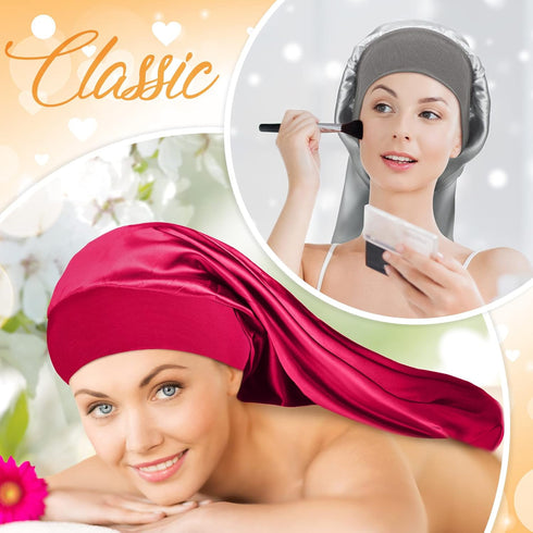 SATINIOR 6 Pcs Extra Large Long Hair Satin Bonnet for Sleeping, Elastic Band Silk Night Sleep Hat for Women
