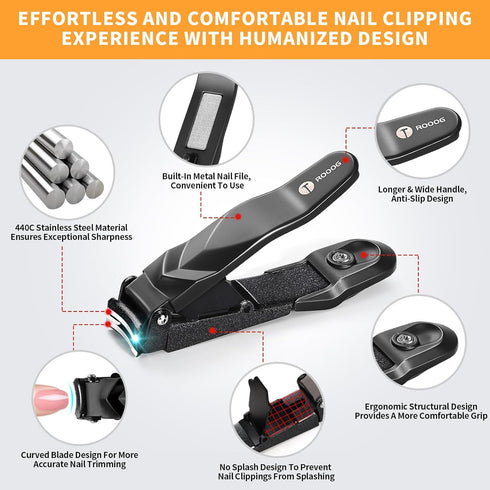 Nail Clippers for Men Women with Catcher, Ultra Sharp Heavy Duty Clipper, Sturdy Fingernail & Toenail Clipper with Nano