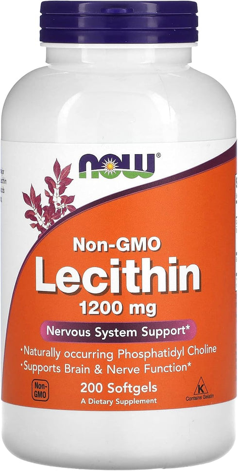 NOW Supplements Lecithin 1200 mg with Phosphatidyl Choline, 200 Softgels