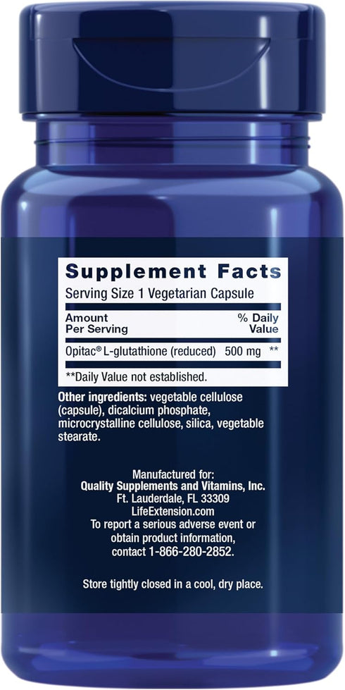 Life Extension Glutathione 500 mg – Glutathione Capsules, Antioxidant Supplement, Oxidative Stress, active reduced form – Gluten-Free, Non-GMO, Vegetarian – 60 Capsules