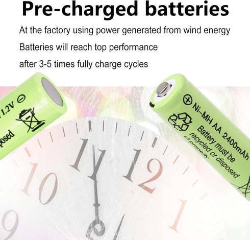 12 Packs AA 2400mAh High Capacity Rechargeable Batteries, 1.2V NiMH Low Self Discharge for Solar Lights