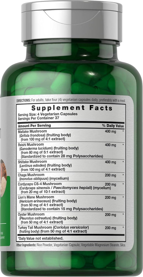 Horbaeach Mushroom Complex Capsules | 150 Count | Non-GMO & Gluten Free Supplement | Reishi, Chaga, Lions Mane, Cordyceps, Maitake, Shiitake, Oyster and Turkey