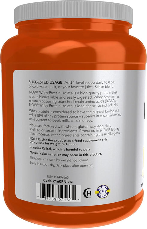 NOW Foods Sports Nutrition Whey Protein Isolate, Creamy Vanilla Powder, 25 G With BCAAs, 1.8-Pound