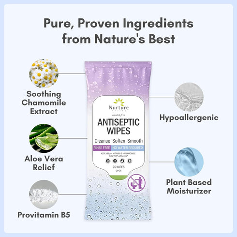 Nurture XL Antibacterial Body & Hand Sanitizing Wipes | Alcohol-Free Antiseptic Wet Towelettes for Germ Removal