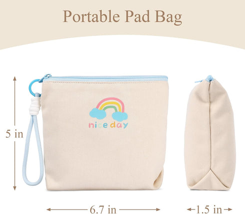 SIDESUGAR Canvas Period Pouch Soft First Period Kit Bag Small Discreet Menstrual Cup Pad Pouch Cute Sanitary Napkin