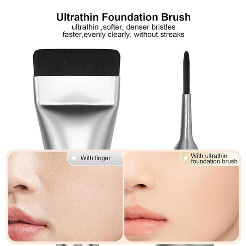 Ultrathin Foundation Brush for Liquid Makeup,Flat Spatula Liquid Foundation Brush Premium Face Korean Makeup Brush for Blending Cream (Silver)