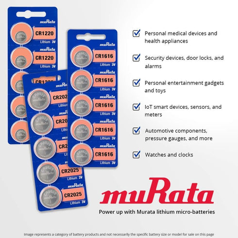 Murata CR2450 Battery DL2450 ECR2450, 3V Lithium Coin Cell (5 Batteries)