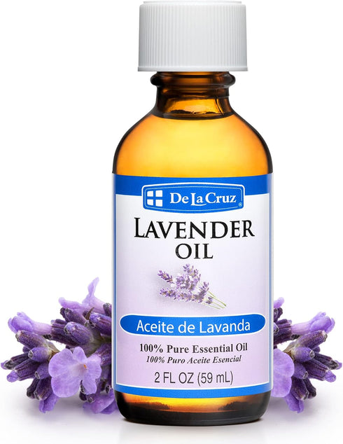De La Cruz Lavender Essential Oil, 100% Pure Steam-Distilled Lavender Oil for Aromatherapy, 2 Fl Oz (Pack of 1)